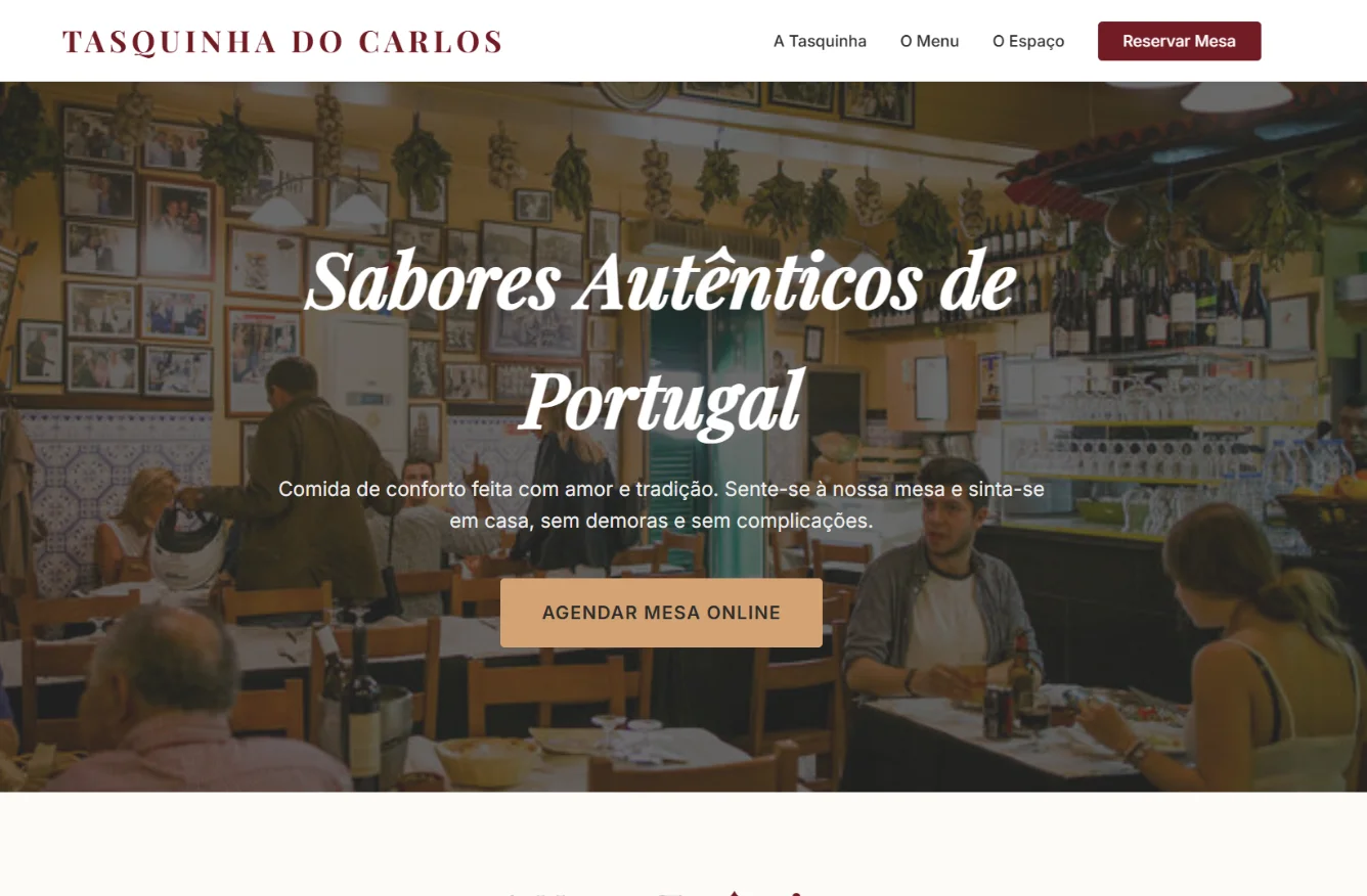 Website profissional criado para Tasquinha do Carlos