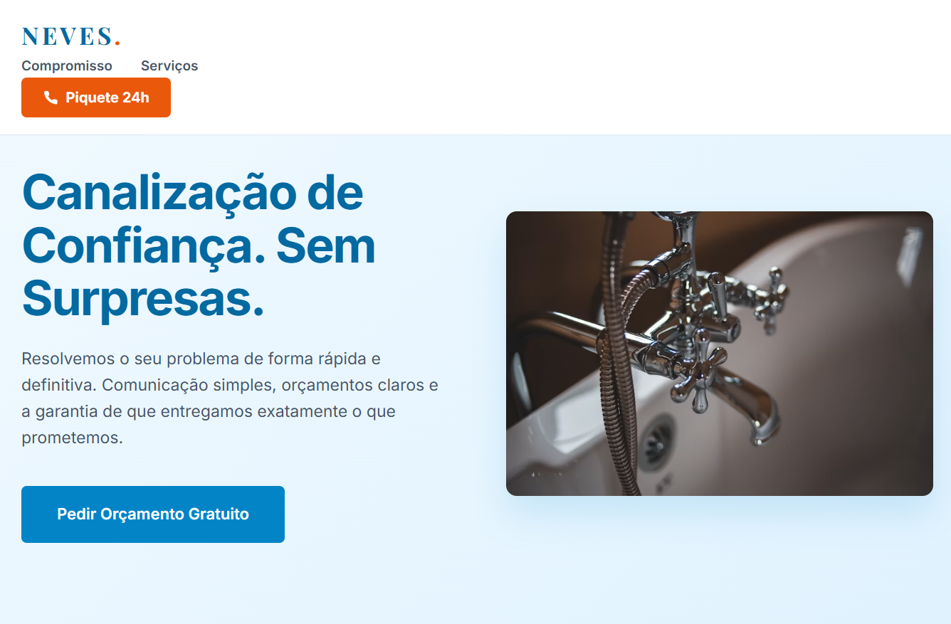 Screenshot do website da Canalização Neves