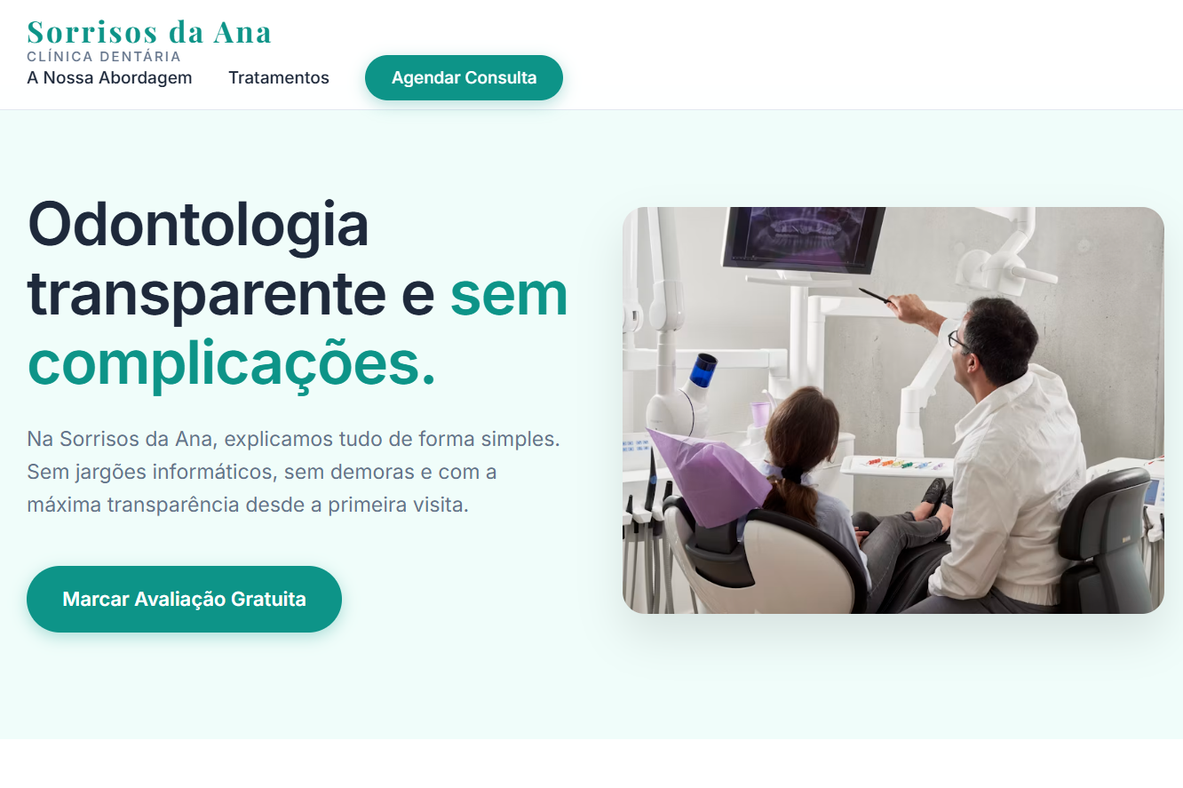 Screenshot do website da Clínica Sorrisos da Ana
